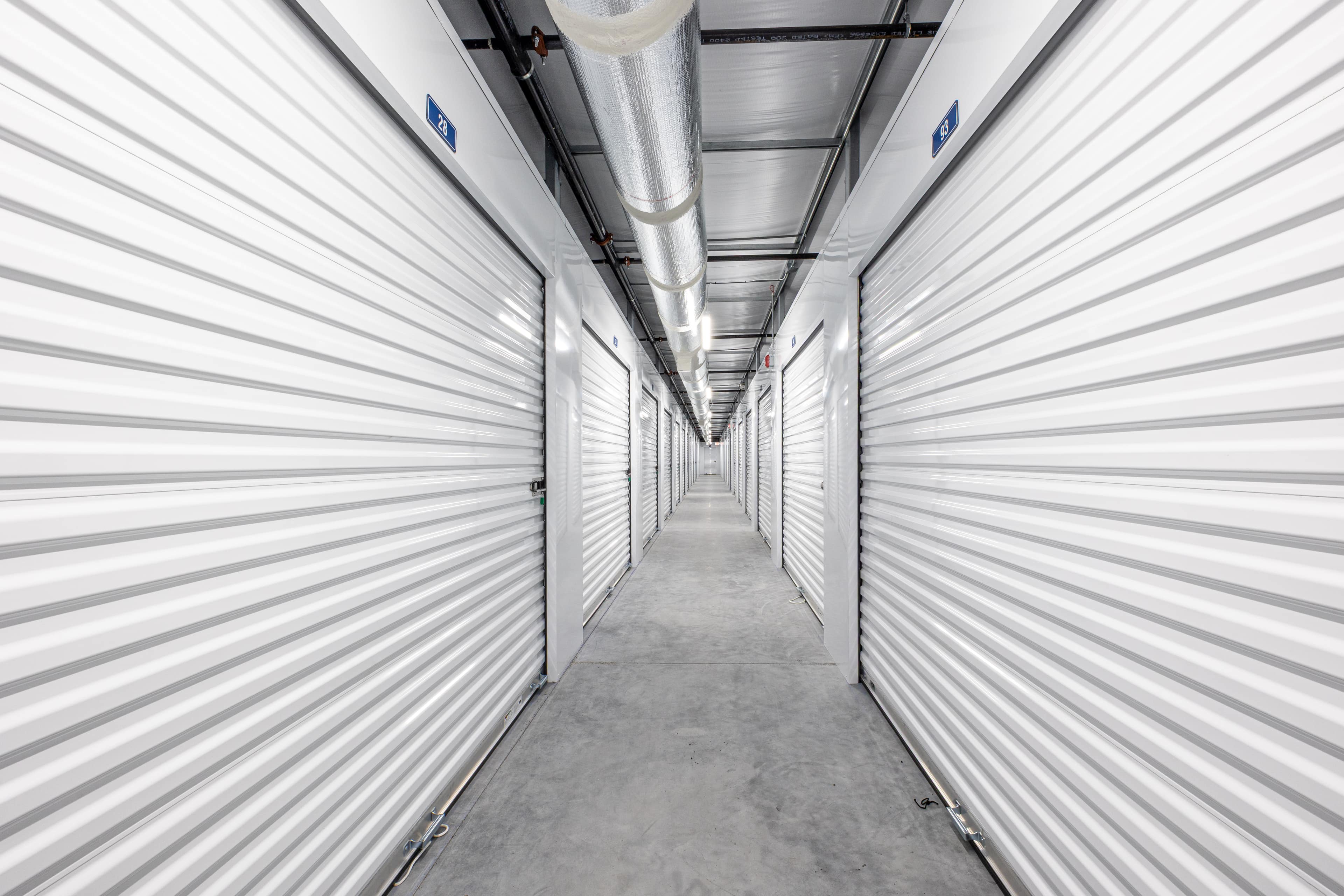 Interior climate-controlled storage corridor at Lake City Self Storage