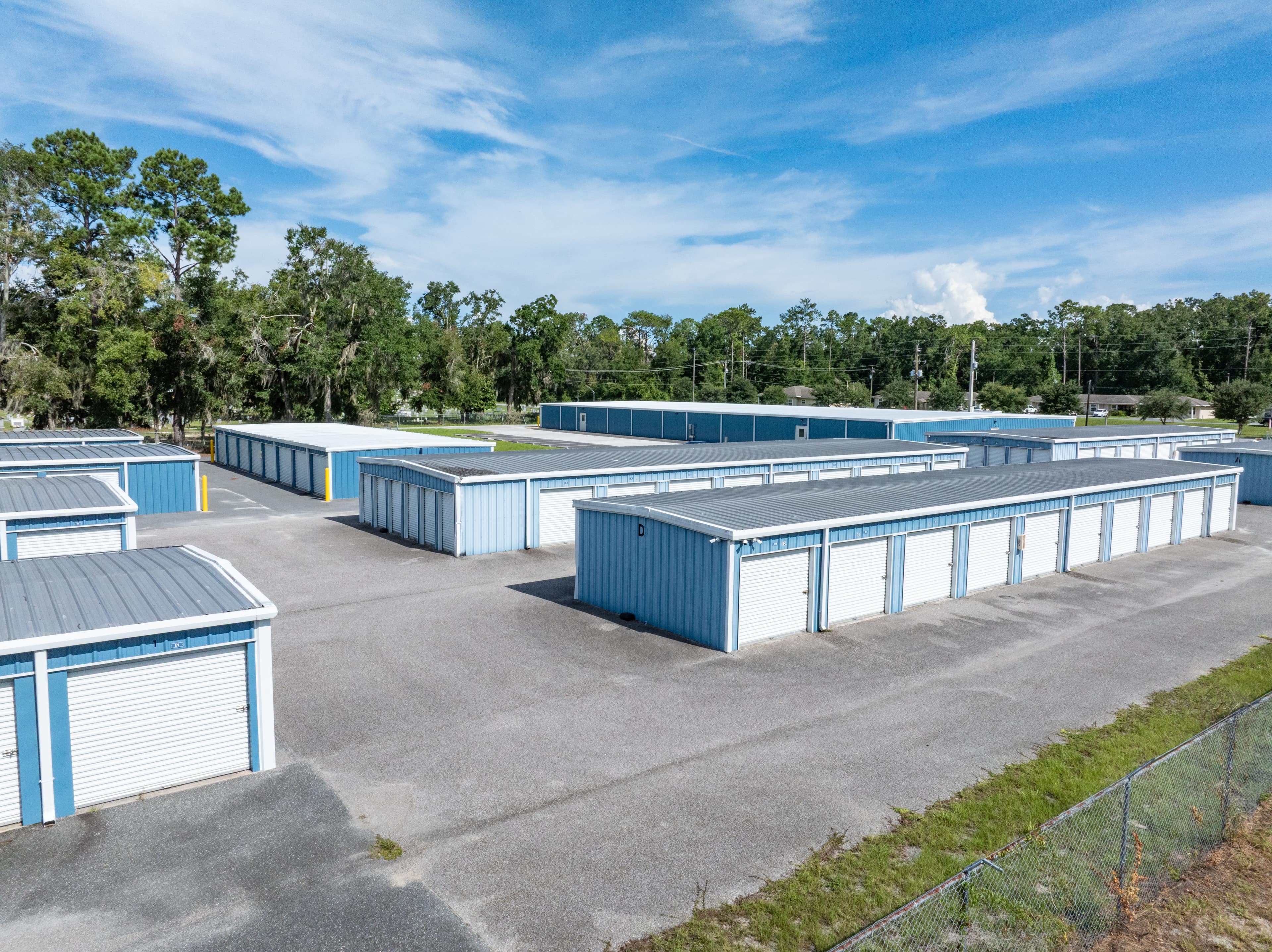 Storage buildings and drive aisles at Lake City Self Storage